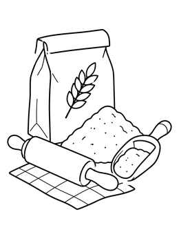 Free printable Baking Flour Sack And Rolling Pin coloring page
