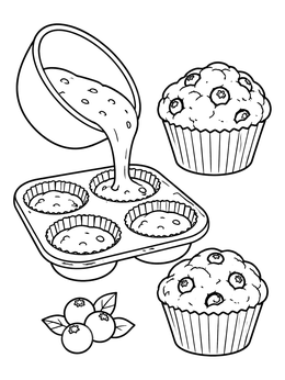 Free printable Baking Fresh Blueberry Muffins coloring page