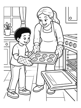 Free printable Baking Fresh Cookies Together coloring page