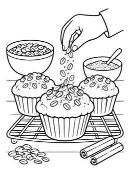 Free printable Baking Fresh Oat Muffins coloring page