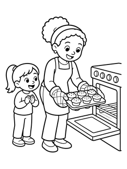 Free printable Baking Muffins With Mom coloring page
