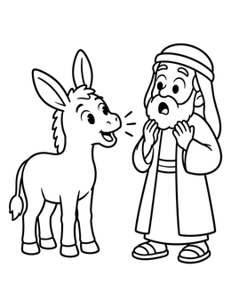A surprised man listens to a talking animal on this cute donkey coloring page.