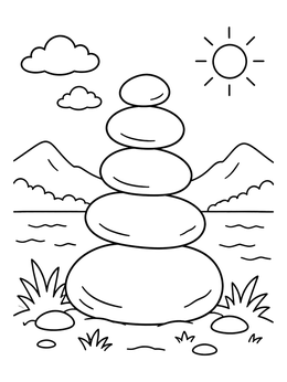 Free printable Balanced Stone Cairn By The Lake coloring page