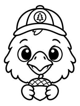 Free printable Cute Baby Eagle Scout With Acorn coloring page
