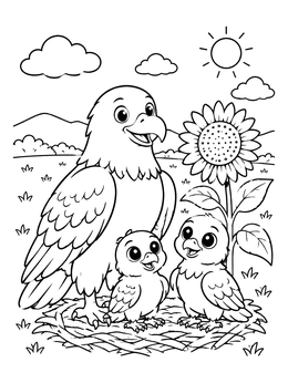 Free printable Bald Eagle Family By A Sunflower coloring page