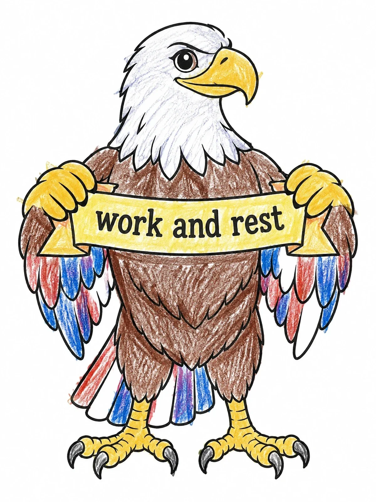 Colored example of the Bald Eagle Mascot With Labor Day Banner coloring page