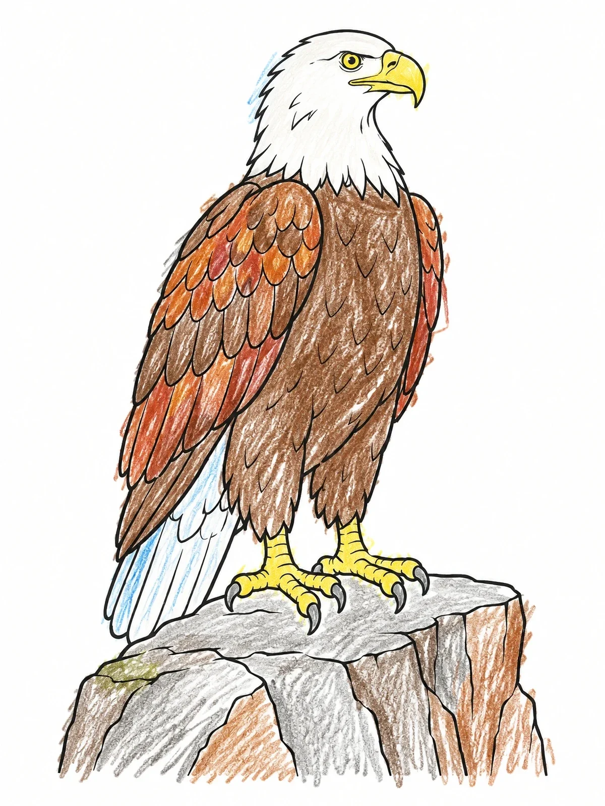 Colored example of the Bald Eagle Perched On Rocky Cliff coloring page