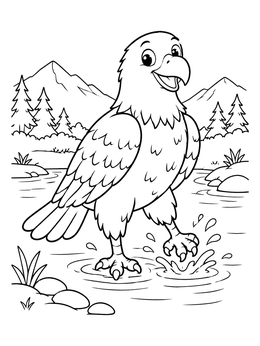 Free printable Playful Eagle Splashing In Water coloring page