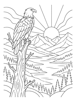 Free printable Bald Eagle Over Yellowstone Valley coloring page
