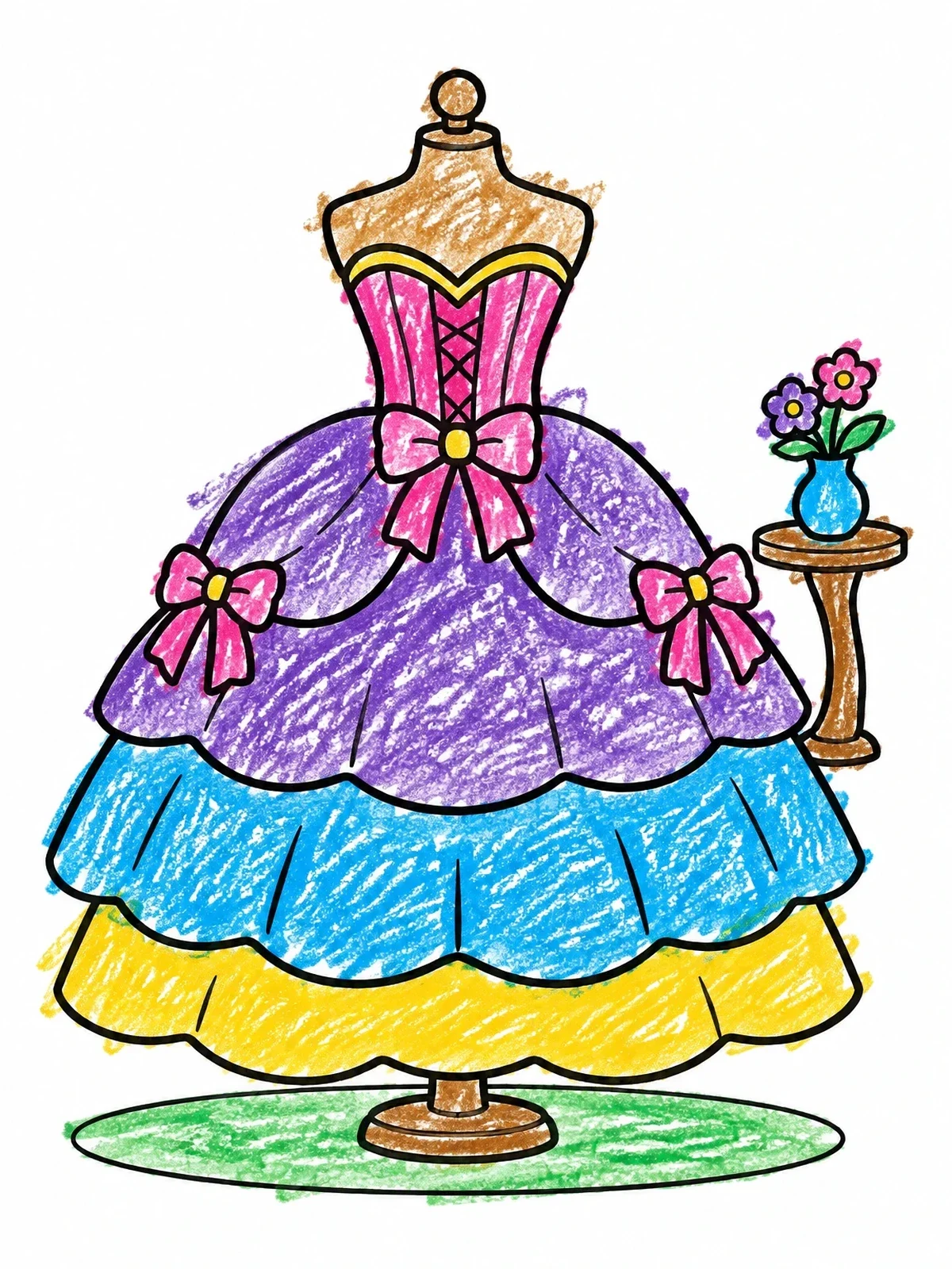 Colored example of the Elegant Ball Gown On Mannequin coloring page