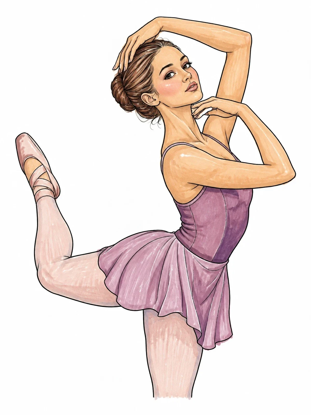 Colored example of the Graceful Ballerina In Attitude Pose coloring page