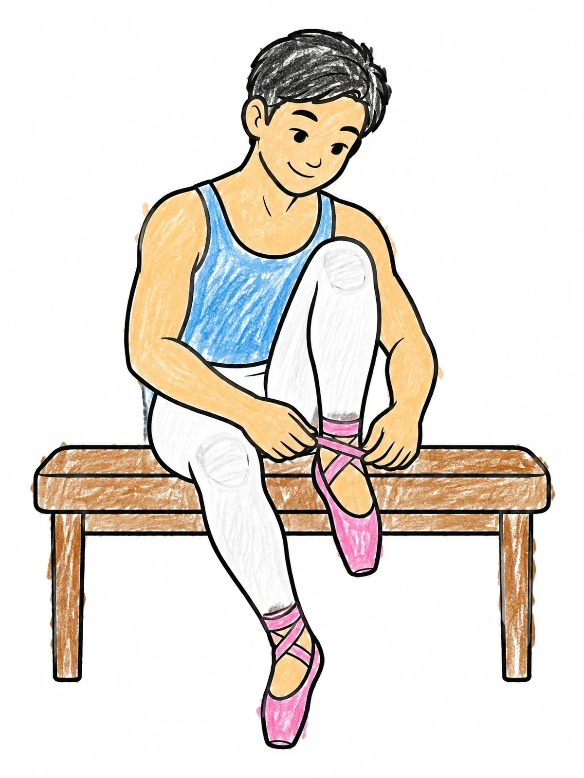 Colored example of the Ballet Dancer Tying Pointe Shoes coloring page
