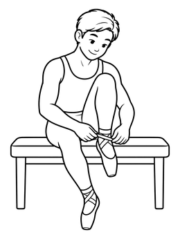 Free printable Ballet Dancer Tying Pointe Shoes coloring page