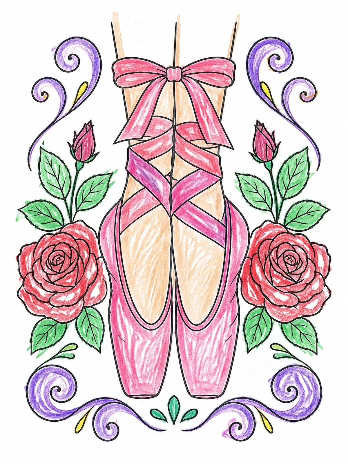 Colored example of the Ballet Pointe Shoes And Roses coloring page
