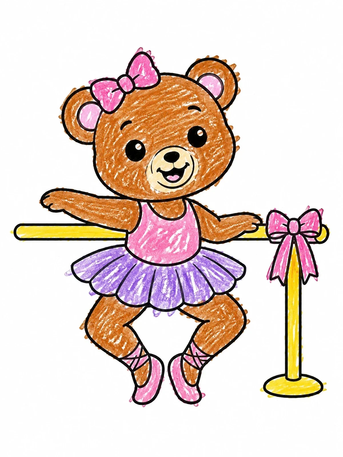 Colored example of the Ballerina Bear Cub At The Barre coloring page