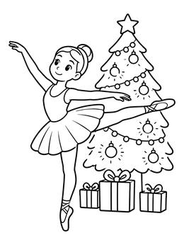Free printable Ballerina Dancing By The Christmas Tree coloring page