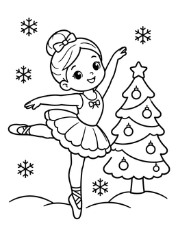 Free printable Little Ballerina By Christmas Tree coloring page