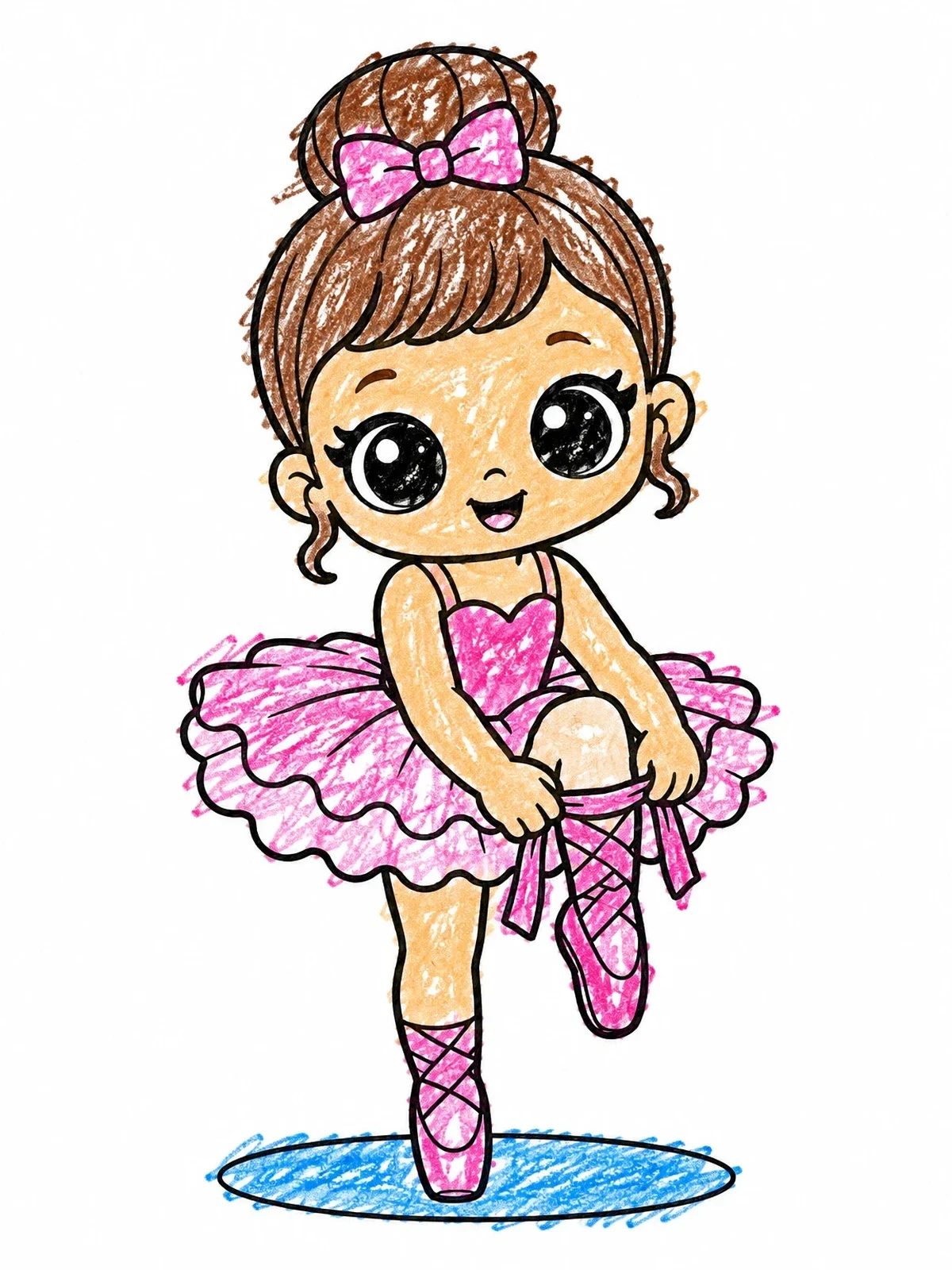 Colored example of the Ballerina Doll Tying Ballet Shoes coloring page