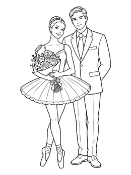 Ballerina and Partner with Bouquet coloring page