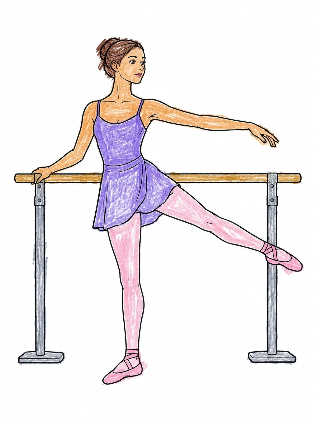 Colored example of the Ballerina Practicing At The Barre coloring page