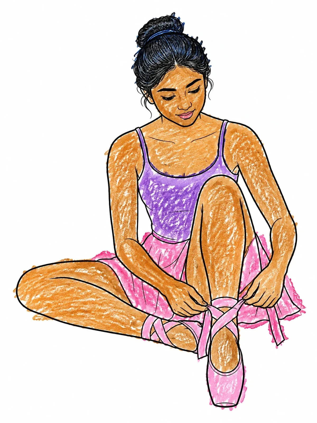 Colored example of the Ballerina Tying Pointe Shoes coloring page