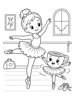 Free printable Little Ballerina With Dancing Teacup coloring page
