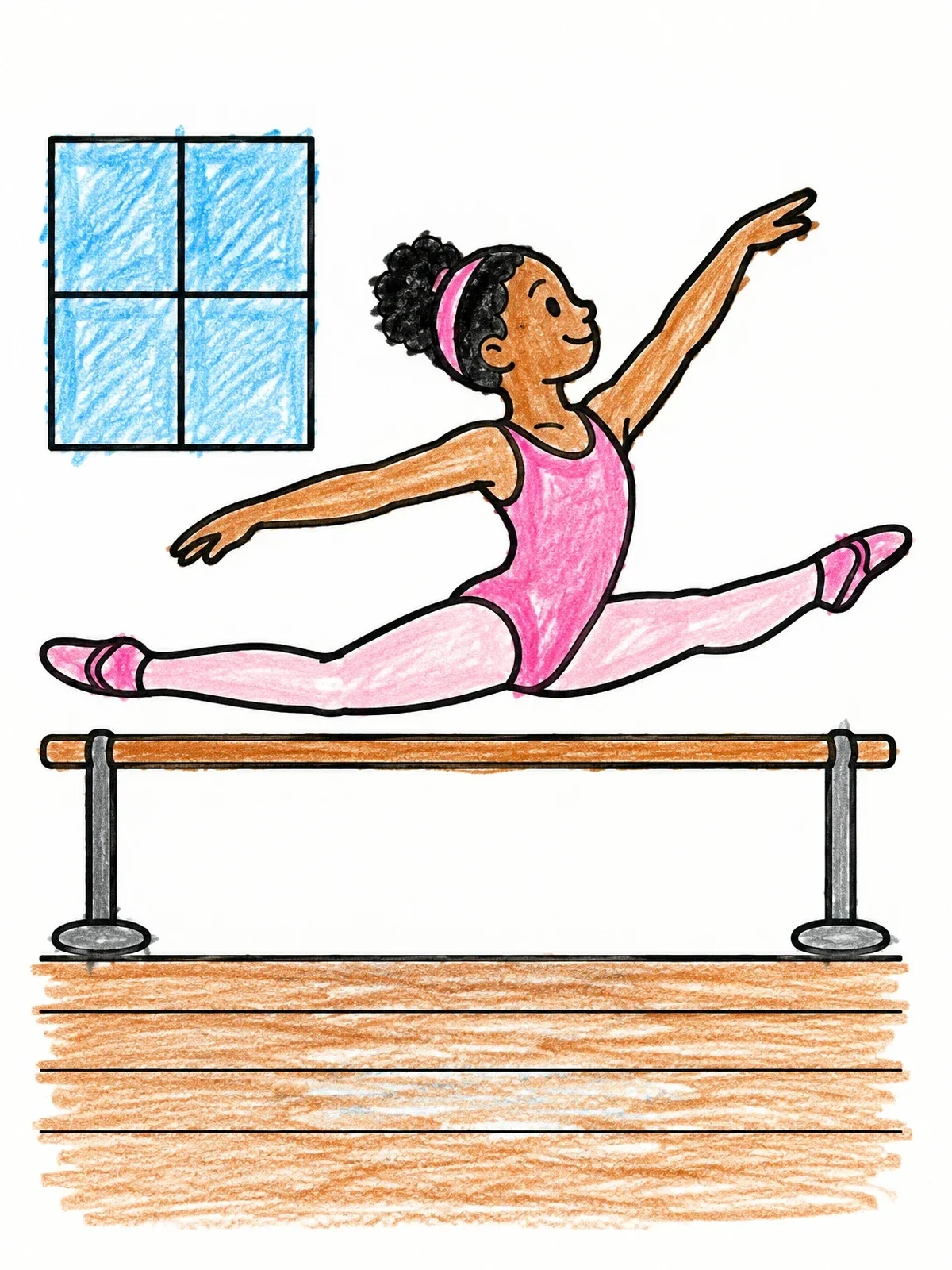 Colored example of the Ballet Dancer Leaping Over Barre coloring page