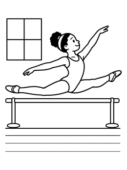 A cheerful girl leaps gracefully in this dance coloring page.