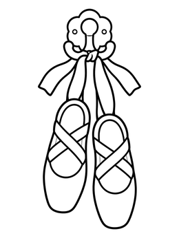 A pair of pointe shoes hanging from a wall hook in this shoe coloring page.