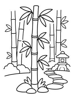 Free printable Bamboo Garden With Stone Lantern coloring page