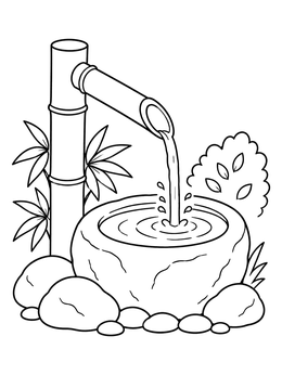 Free printable Bamboo Fountain And Stone Basin coloring page