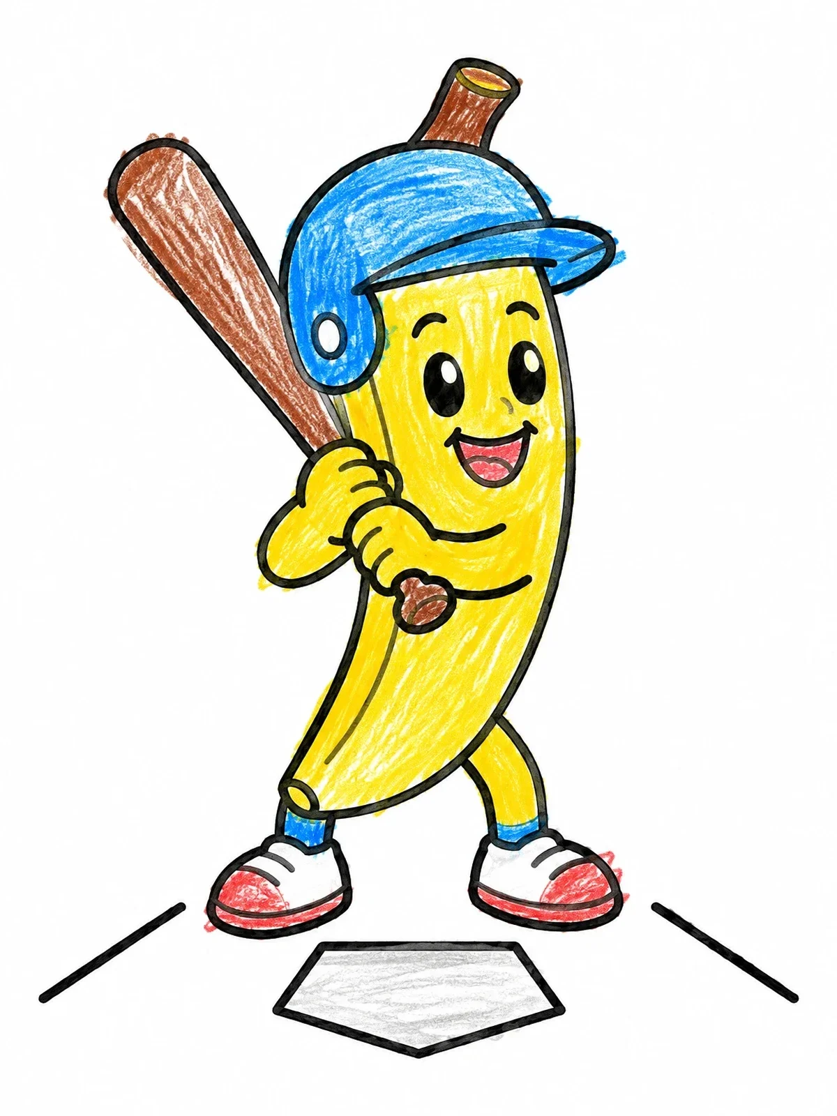 Colored example of the Banana Baseball Player At Home Plate coloring page