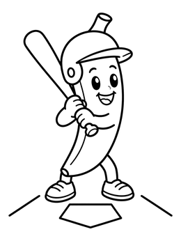 Free printable Banana Baseball Player At Home Plate coloring page