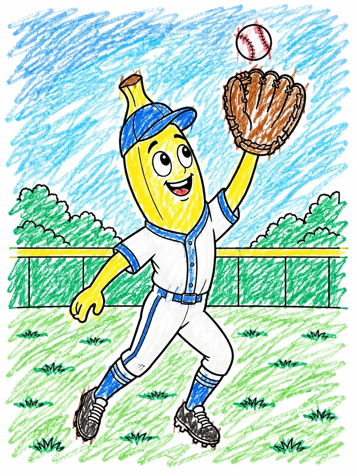 Colored example of the Banana Baseball Player Catching Ball coloring page