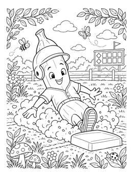 Free printable Banana Sliding Into Baseball Base coloring page