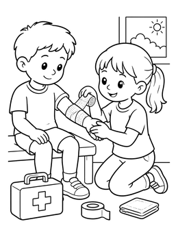 Free printable Bandaging An Arm First Aid coloring page