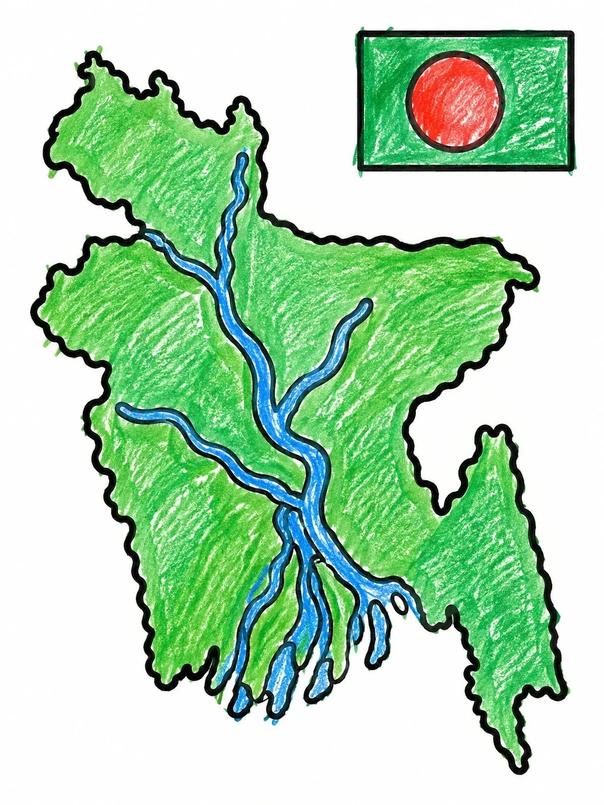 Colored example of the Bangladesh Map And Flag Outline coloring page