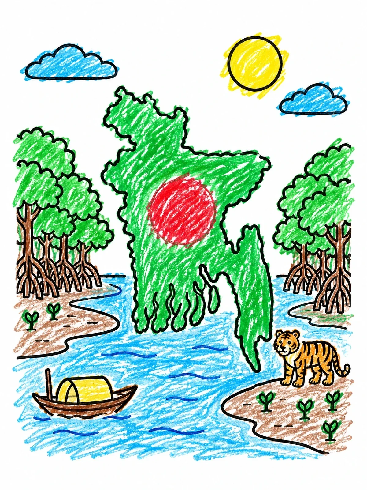 Colored example of the Bangladesh Map And Sundarbans Tiger coloring page