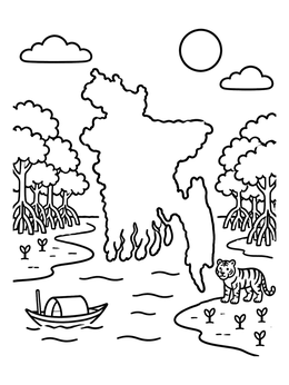 Free printable Bangladesh Map And Sundarbans Tiger coloring page