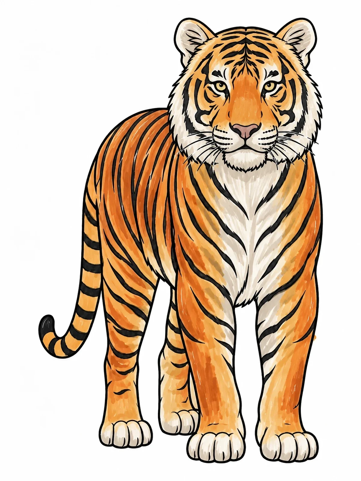 Colored example of the Majestic Royal Bengal Tiger coloring page