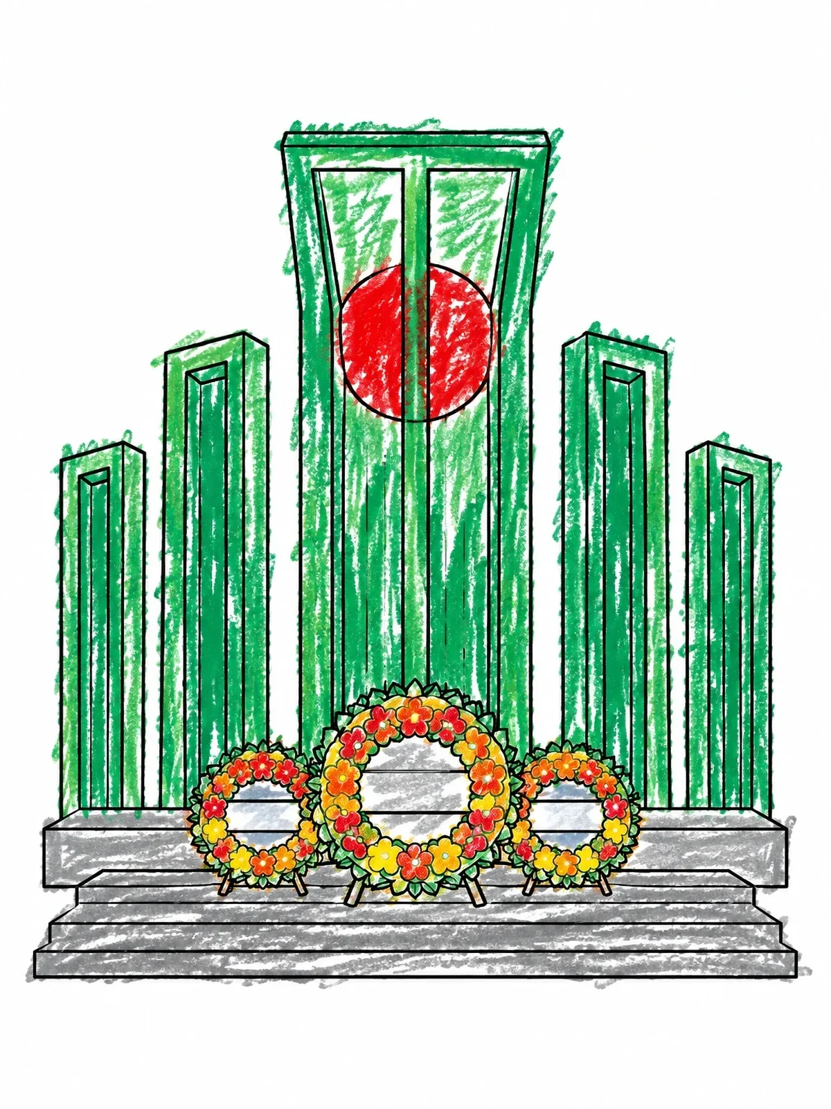 Colored example of the Shaheed Minar Monument With Floral Wreaths coloring page