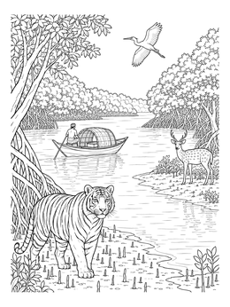 Free printable Sundarbans Wildlife And Mangrove River coloring page