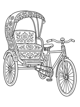 Free printable Decorated Bangladeshi Cycle Rickshaw coloring page