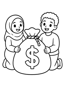 Free printable Children With Big Money Bag coloring page