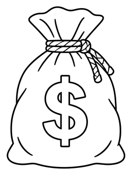Free printable Tied Canvas Money Bag coloring page