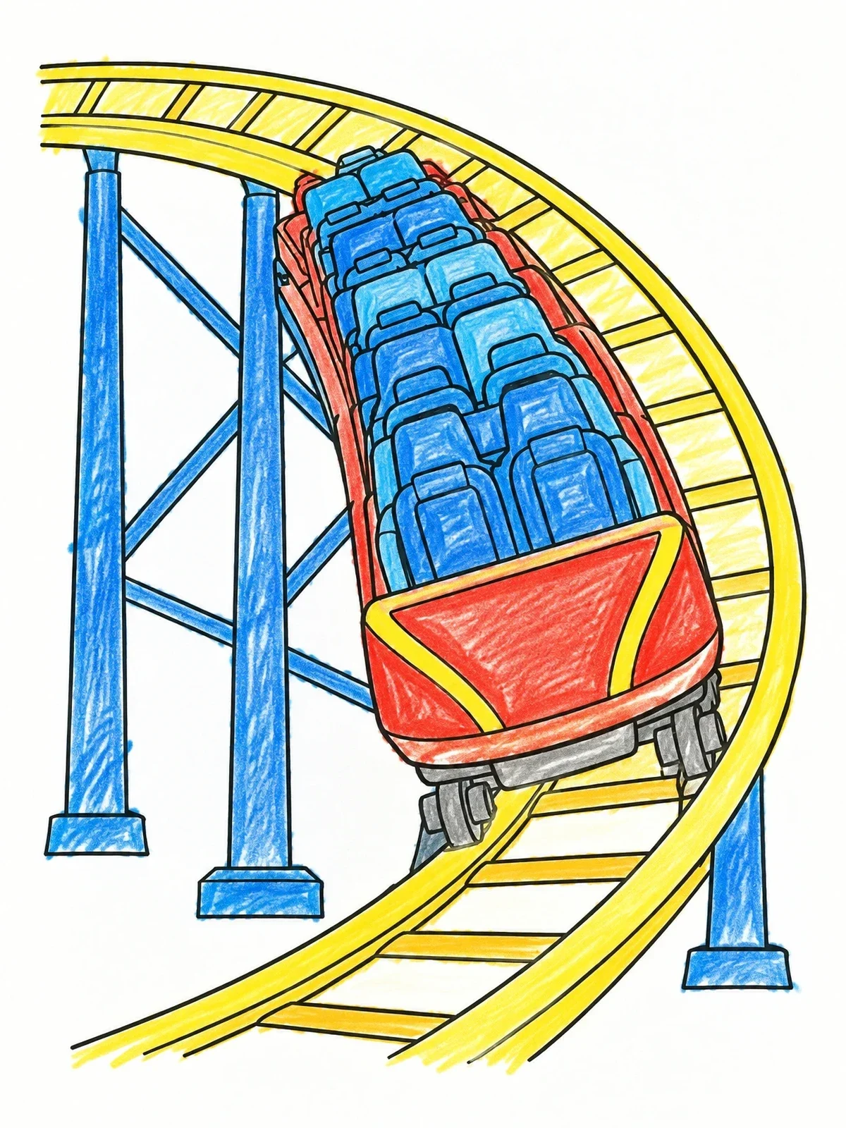 Colored example of the Banked Curve Roller Coaster Train coloring page