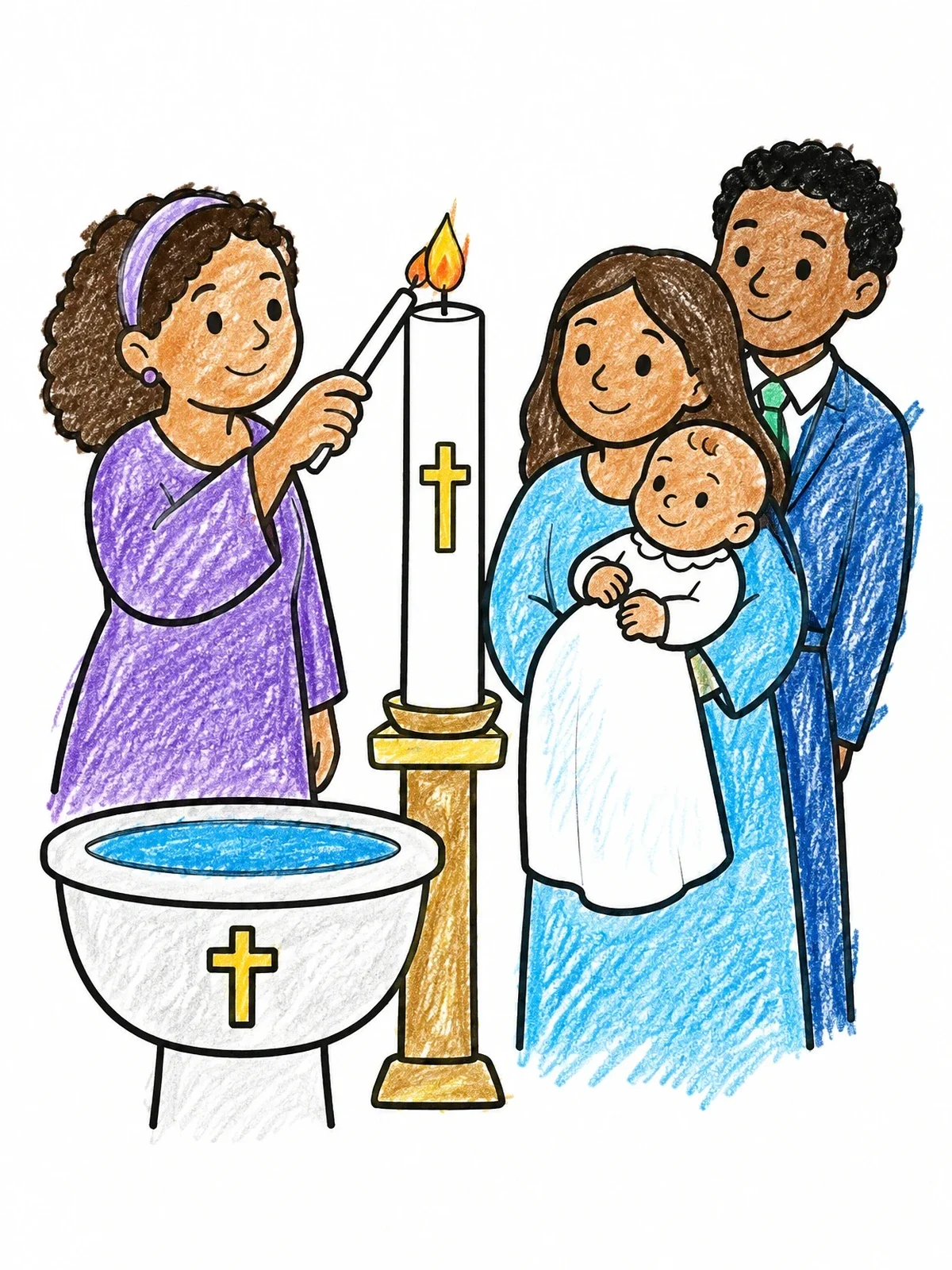 Colored example of the Baptism Candle Ceremony With Family coloring page