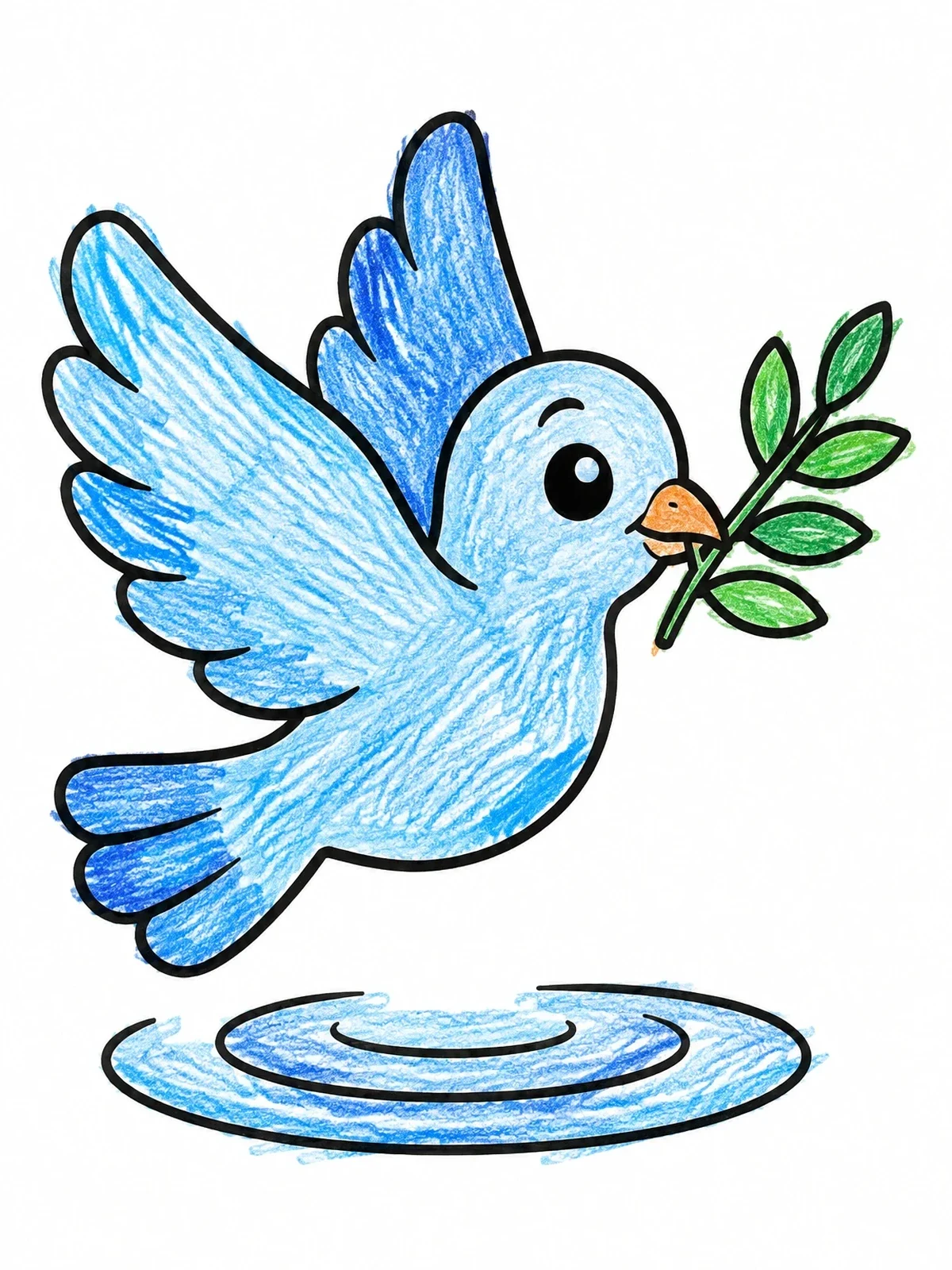 Colored example of the Dove With Olive Branch coloring page