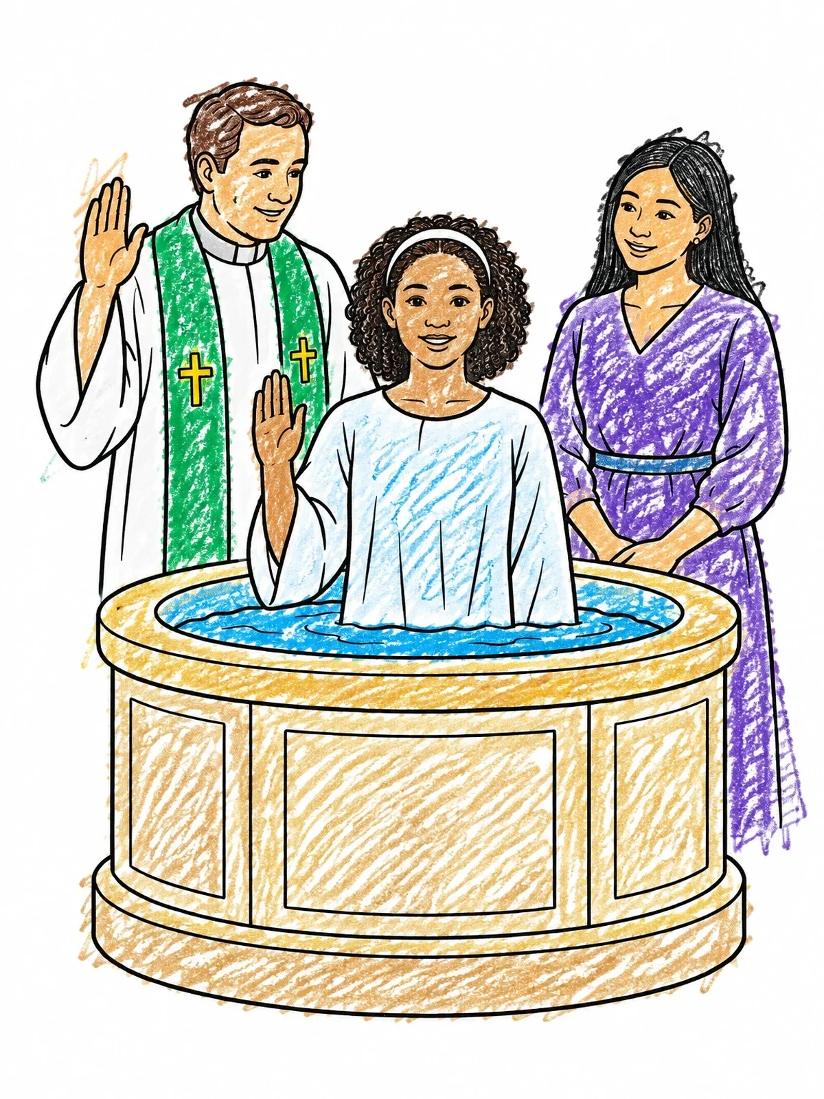 Colored example of the Baptism In The Font coloring page