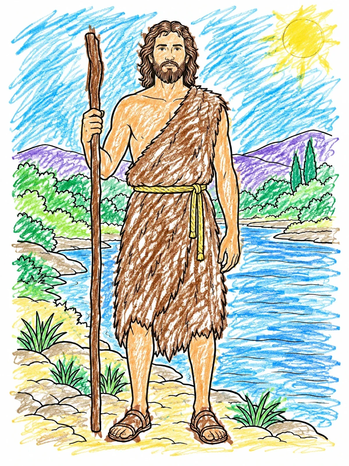 Colored example of the John The Baptist By The Jordan coloring page